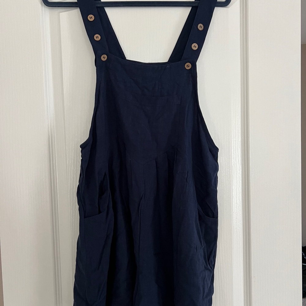 Navy Blue Romper with Button Straps
